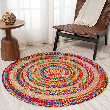 Isla Round Boho Braided Rag & Jute Area Rug